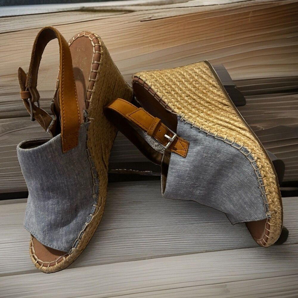 Tom's Women's Monica Slingback Espadrille Denim Blue Wedges Size 11